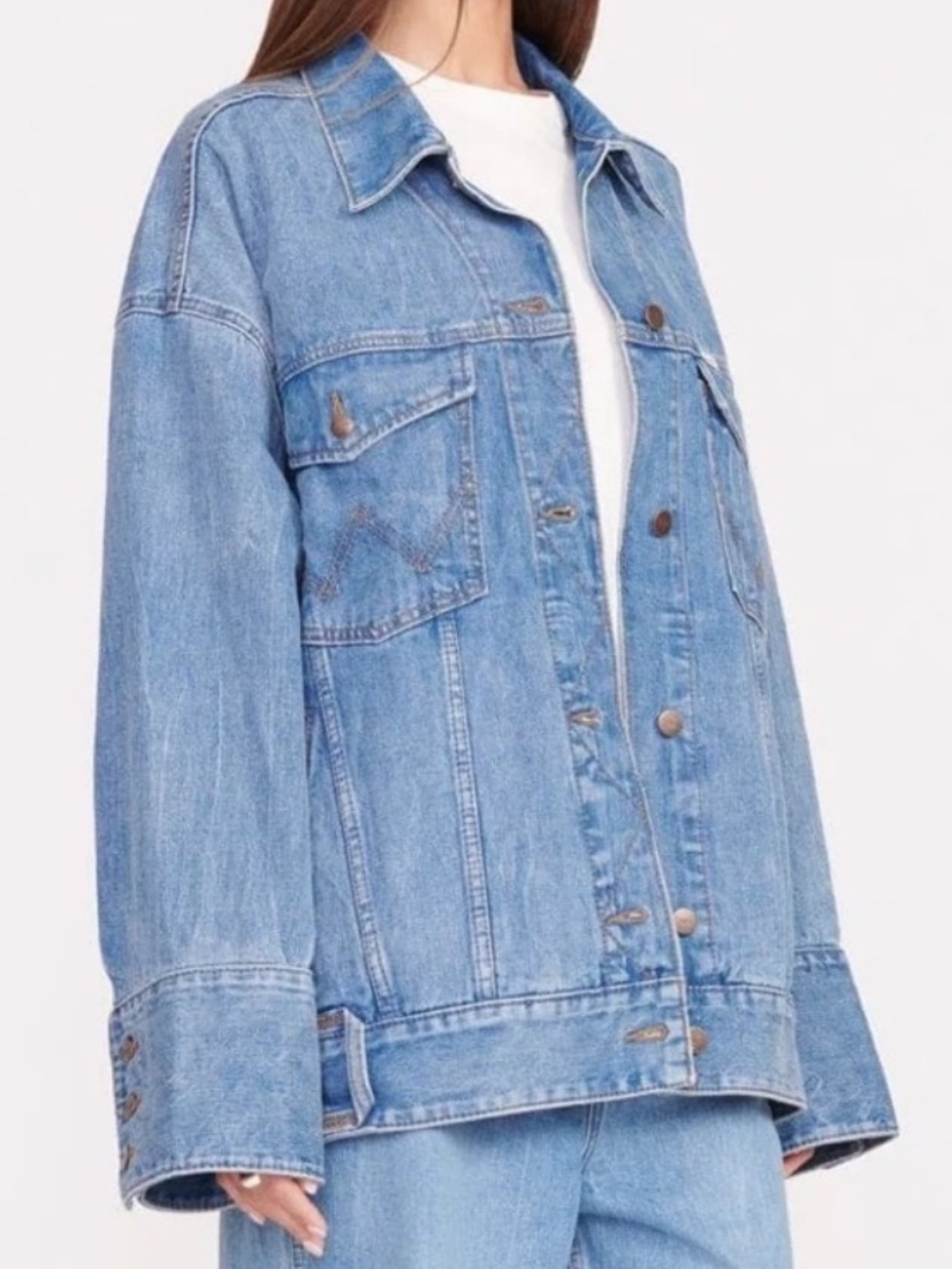Staud Wrangler The Biggest Jean Denim Trucker Jacket New S M 90s Y2K Oversized - Picture 12 of 15